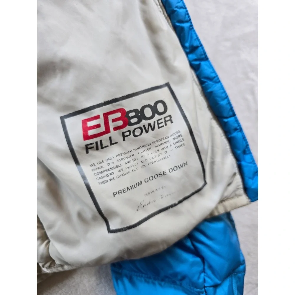 Eddie Bauer First Ascent Puffer Jacket Womens Small Blue Hood Goose Down EB800